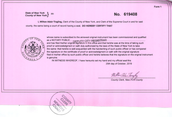 New York county exemplification